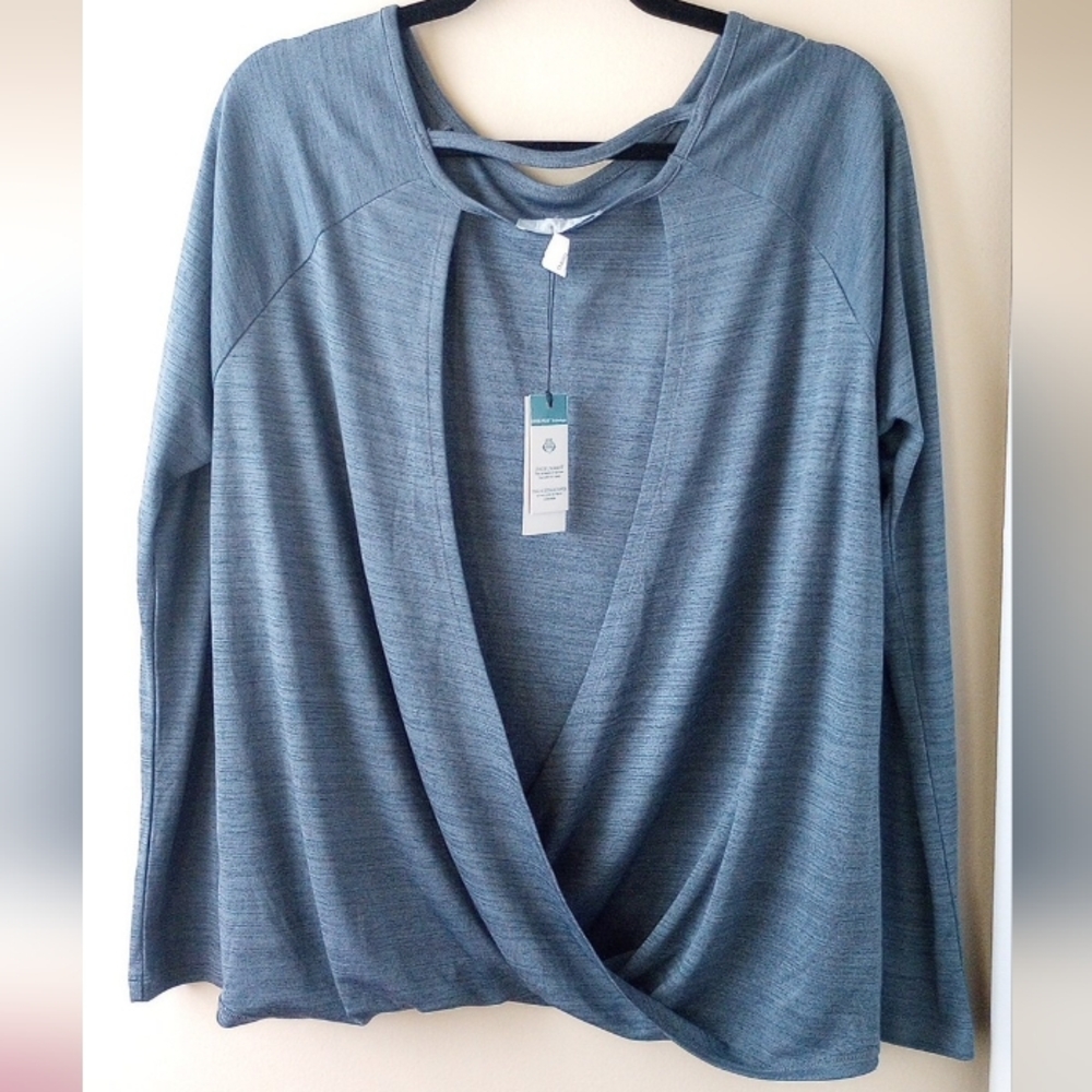NWT Women's Blue Crew Neck  Crisscross Open Back Top Sz XL